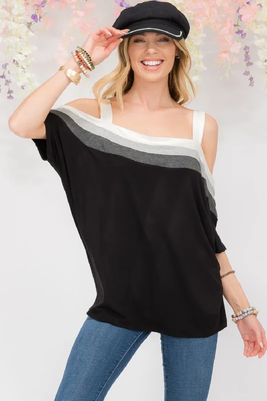 Maternity Bodysuits for Expecting Mothers' ComfortStriped Cold Shoulder Top