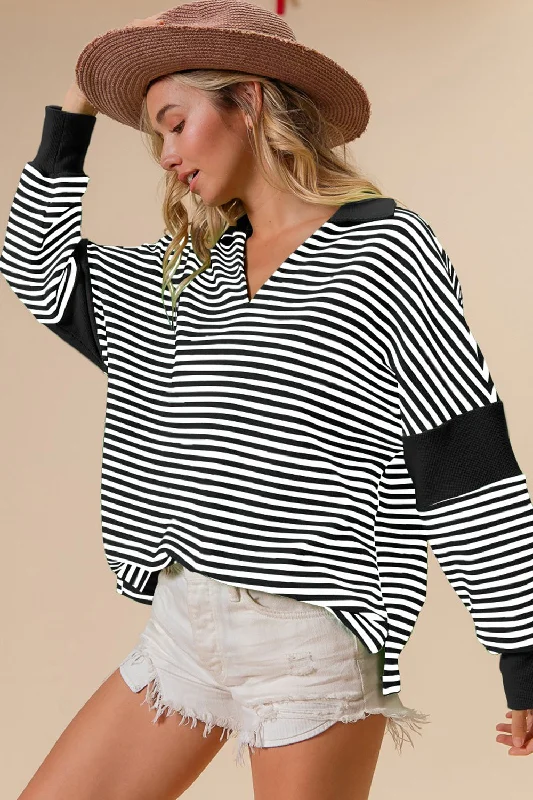 Cut - Out Bodysuits for a Trendy and Fashion - Forward StyleStriped Contrast Long Sleeve Knit Top Cut - Out Bodysuits for a Trendy and Fashion - Forward StyleStriped Contrast Long Sleeve Knit Top