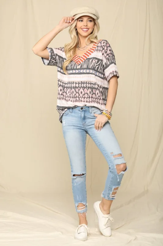 Convertible Straps Bodysuits for Multiple Styling OptionsStriped V-Neck Short Sleeve T-Shirt