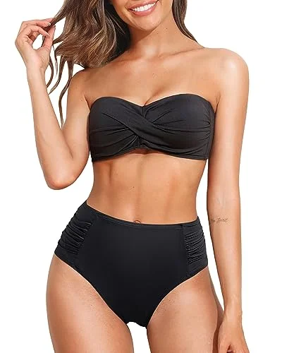 Monokini - style bikini with a unique one - piece - meets - bikini designTwist Front Bandeau Top & High Waist Bikini Set Monokini - style bikini with a unique one - piece - meets - bikini designTwist Front Bandeau Top & High Waist Bikini Set