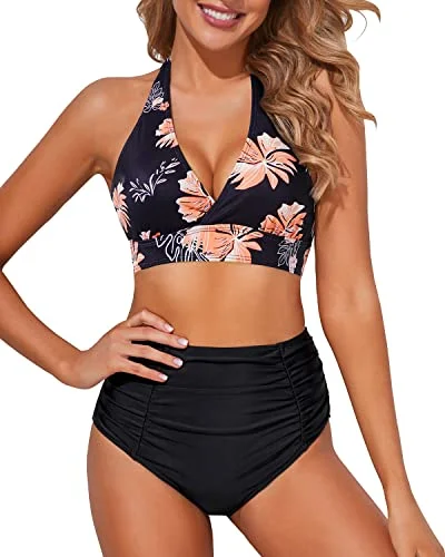 Monokini - style bikini with a unique one - piece - meets - bikini designTwo Piece High Waisted Bikini Set Halter Tummy Control Bottoms Bathing Suits for Women Monokini - style bikini with a unique one - piece - meets - bikini designTwo Piece High Waisted Bikini Set Halter Tummy Control Bottoms Bathing Suits for Women