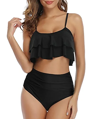 High - performance bikini with quick - drying fabric for active swimmersAdjustable Spaghetti Straps Bikini High Waisted Ruched Bottom-Black High - performance bikini with quick - drying fabric for active swimmersAdjustable Spaghetti Straps Bikini High Waisted Ruched Bottom-Black