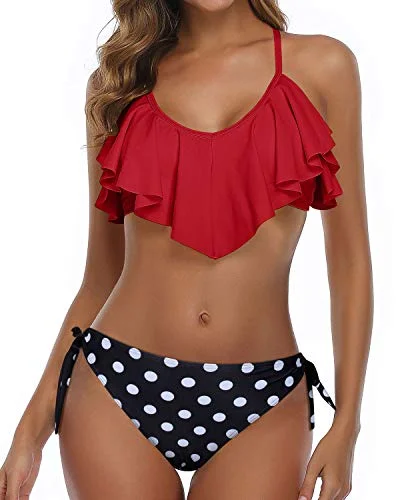 String bikini for a minimalistic and sexy beach stylePush Up Padded Up Bra Two Piece Flounce Bikini-Red Dot String bikini for a minimalistic and sexy beach stylePush Up Padded Up Bra Two Piece Flounce Bikini-Red Dot