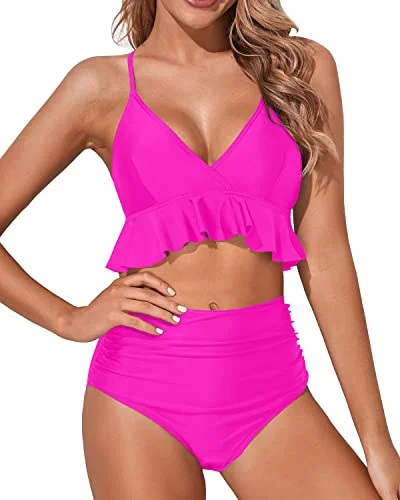 Neon - colored bikini to stand out on the beachHoneymoon-Perfect Bikini Set Deep V Neck And Tummy Control-Neon Pink