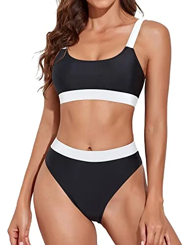 Metallic - finish bikini for a glamorous and eye - catching poolside lookWomen Two Piece Bikini Swimsuits Bottoms High Rise Athletic Bikini-Black And White Metallic - finish bikini for a glamorous and eye - catching poolside lookWomen Two Piece Bikini Swimsuits Bottoms High Rise Athletic Bikini-Black And White
